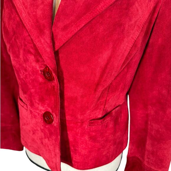 Vintage i.e. Red Suede Blazer 90s Y2K Dark Academia Medium - Picture 2 of 8